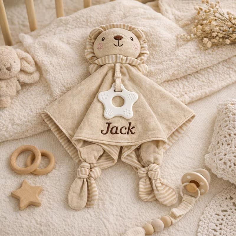 Personalized Baby Name Animal Security Blanket with Teether - image 3