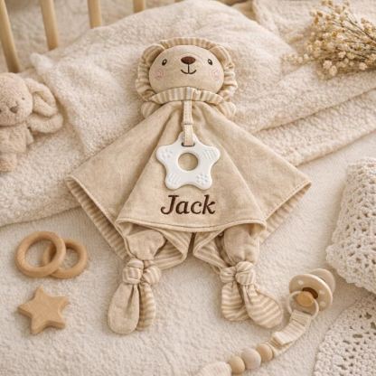 Personalized Baby Name Animal Security Blanket with Teether - image 3