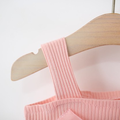 Toddler Solid Color 3D Bow Suspenders Dress - image 9