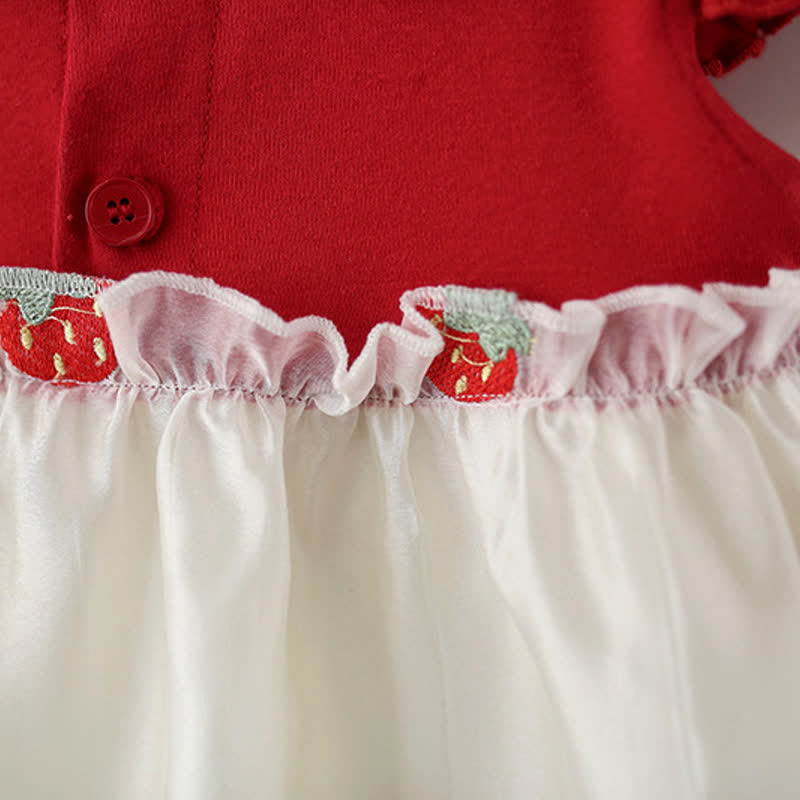 Baby Bunny Embroidered Strawberry Red Dress - image 5