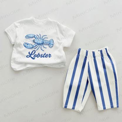LOBSTER Baby Blue Vertical Striped 2-piece Set - White&Blue - 2-3T - image 1