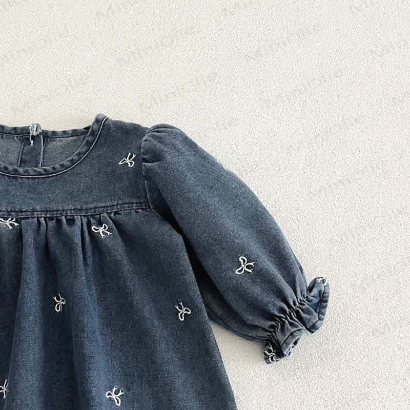 Girls Bow Embroidered Denim Dress - image 9