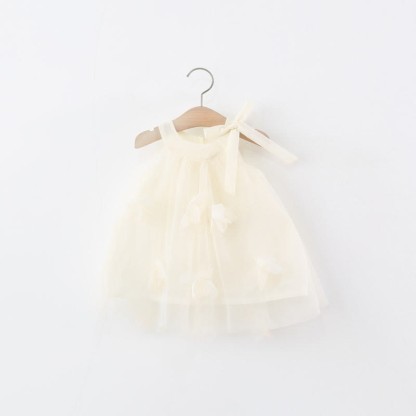 Toddler 3D Flower Bow Tulle Charming Dress - Beige - 5-7T - image 13