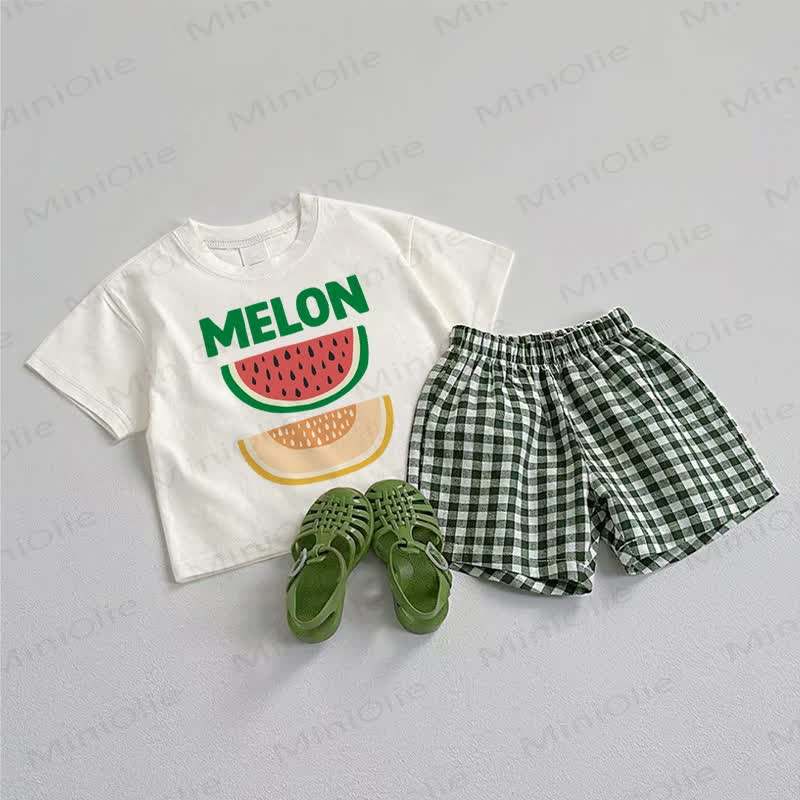 MELON Baby Tee and Shorts 2-Piece Set - White&Green - 3-5T - image 1