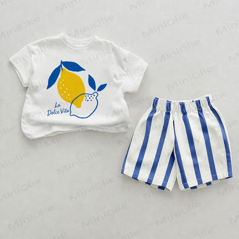 LA DOLCE VITA Baby Lemon Blue Vertical Striped 2-piece Shorts Set - White&Blue - 2-3T - image 1
