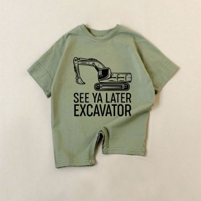 SEE YA LATER EXCAVATOR Baby Green Excavator Print Romper - Green - 18-24M - image 1