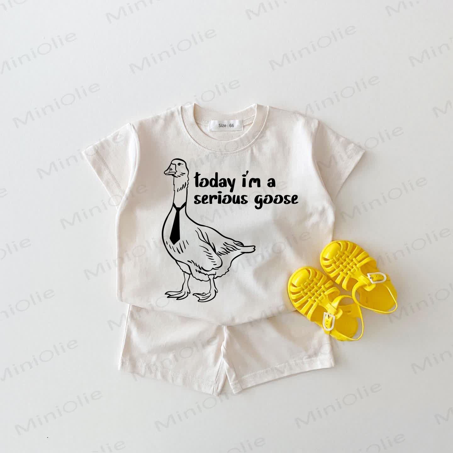 TODAY I'M A SERIOUS GOOSE Baby White Tee and Shorts 2-piece Set - White - 18-24M - image 1