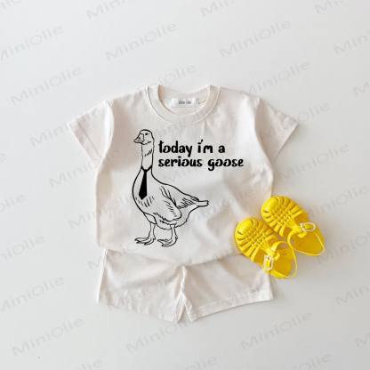 TODAY I'M A SERIOUS GOOSE Baby White Tee and Shorts 2-piece Set - White - 18-24M - image 1
