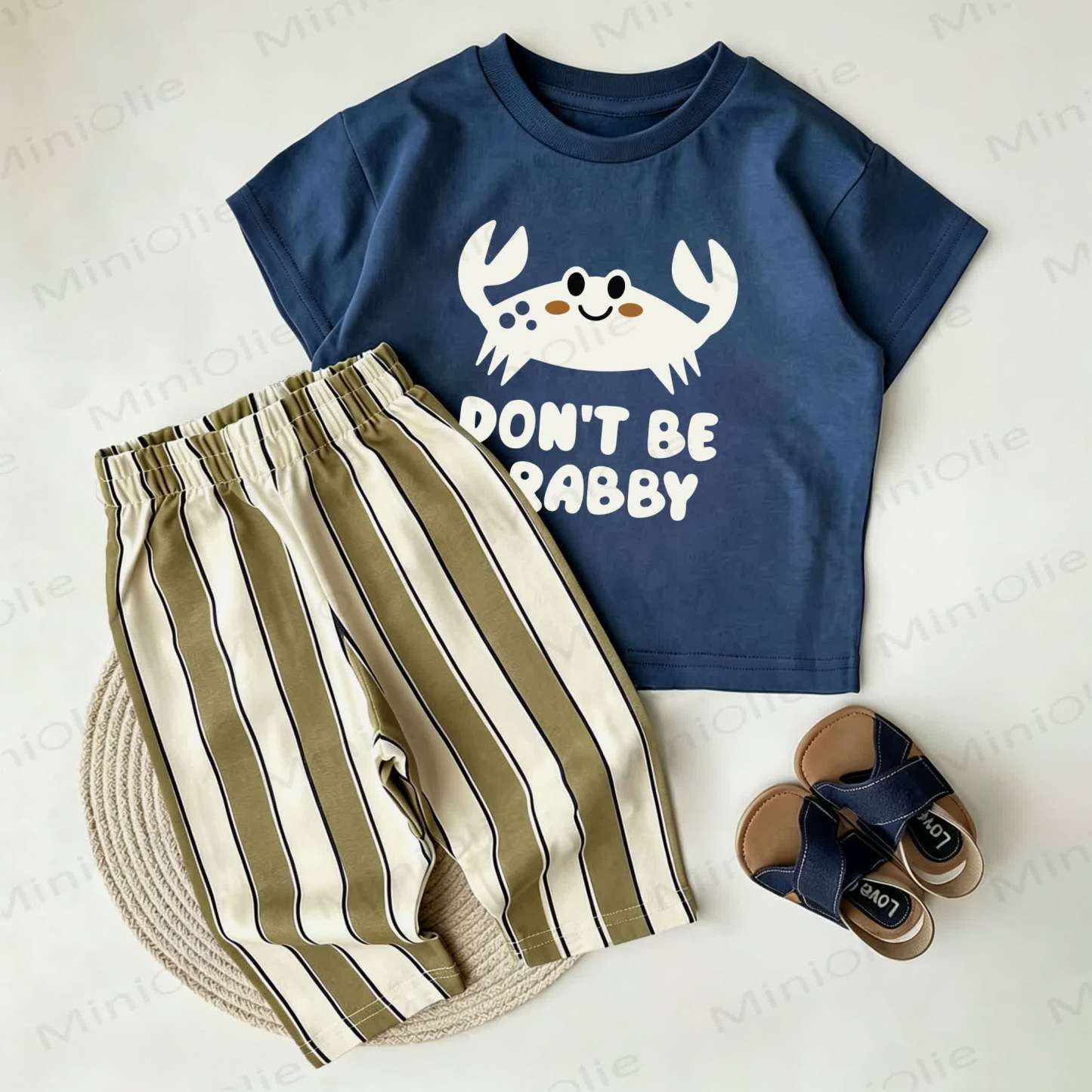 DON'T BE CRABBY Baby Navy Crab Print T-shirt and Striped Shorts 2-Piece Set - Navy - 2-3T - image 1