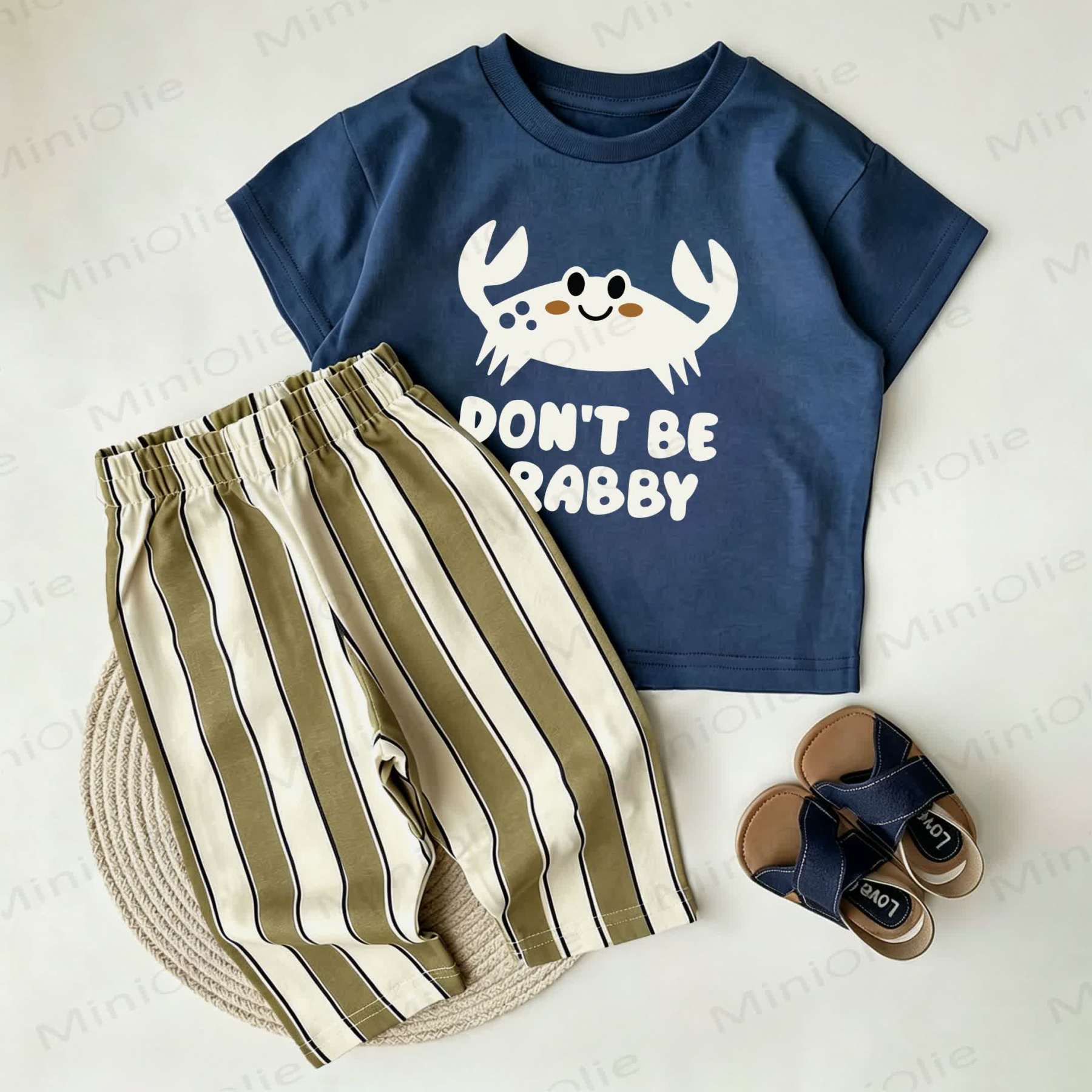 DON'T BE CRABBY Baby Navy Crab Print T-shirt and Striped Shorts 2-Piece Set - Navy - 2-3T - image 1
