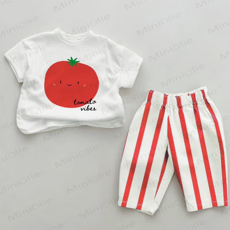 TOMATO VIBES Baby Red Vertical Striped 2-piece Set - White&Red - 2-3T - image 1