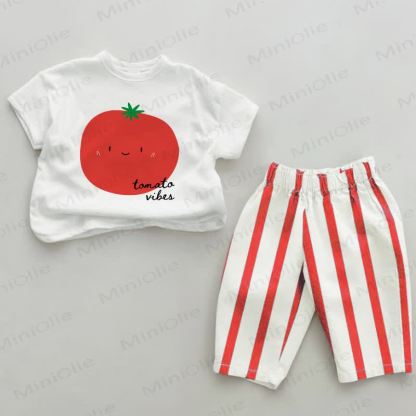 TOMATO VIBES Baby Red Vertical Striped 2-piece Set - White&Red - 2-3T - image 1
