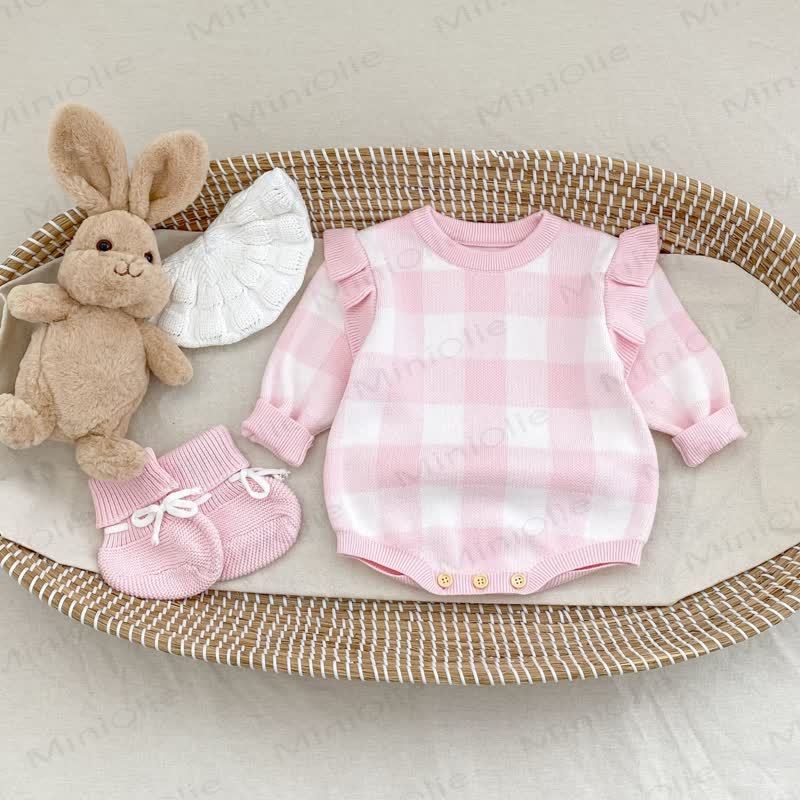 Baby Plaid Knit Flutter Sleeves Bodysuit - image 12
