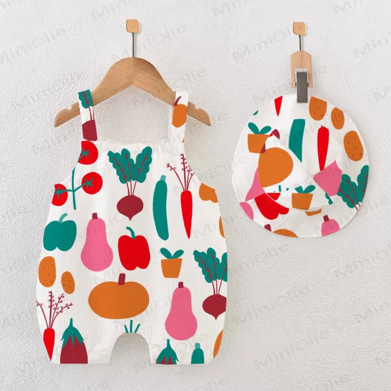 Baby Vegetable Print Beige Romper with Hat - Beige - 18-24M - image 1
