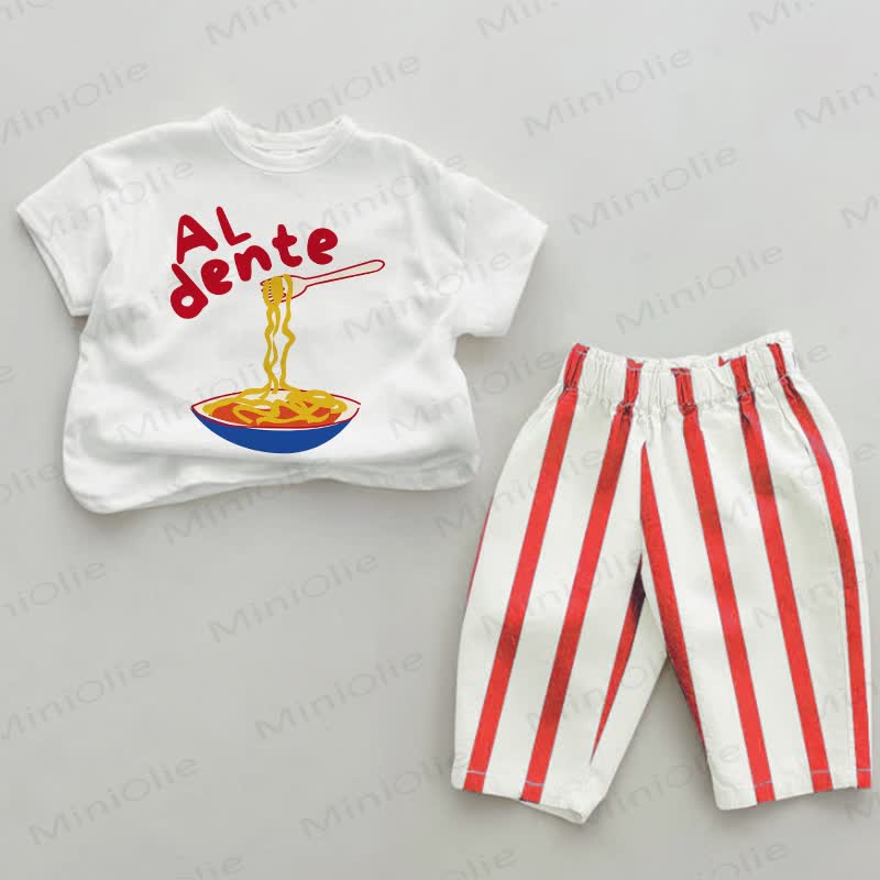 AL DENTE Baby Girl Red Vertical Striped 2-piece Set - White&Red - 2-3T - image 1