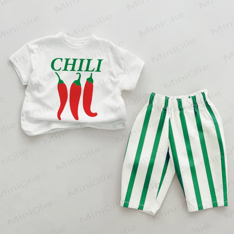 CHILI Baby Green Vertical Striped 2-piece Set - White&Green - 2-3T - image 1
