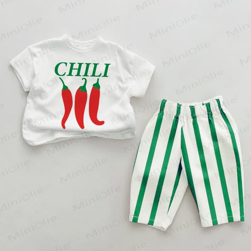CHILI Baby Green Vertical Striped 2-piece Set - White&Green - 2-3T - image 1