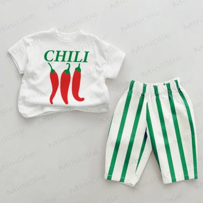 CHILI Baby Green Vertical Striped 2-piece Set - White&Green - 2-3T - image 1