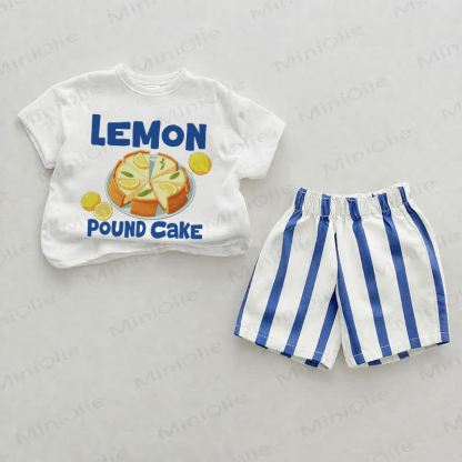 LEMON POUND CAKE Baby Blue Vertical Striped 2-piece Shorts Set - White&Blue - 2-3T - image 1