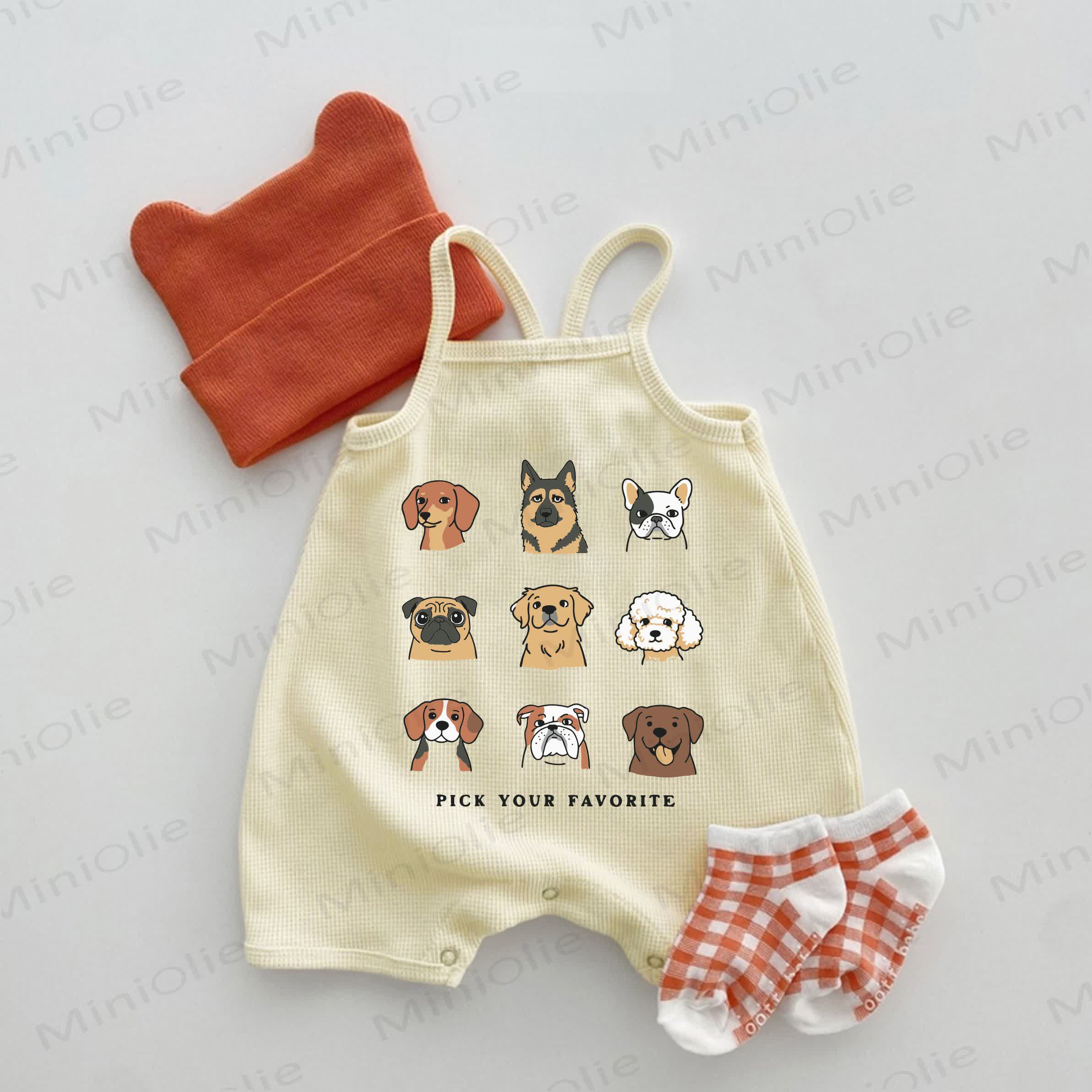 PICK YOUR FAVORITE Baby Waffle Suspenders Dogs Print Romper - Beige - 18-24M - image 1