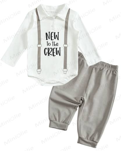 Toddler Baby I'm New Here Crew Long Sleeve Snap Closure Romper Top Jogger Pants Set - Grey - 2-3T - image 5