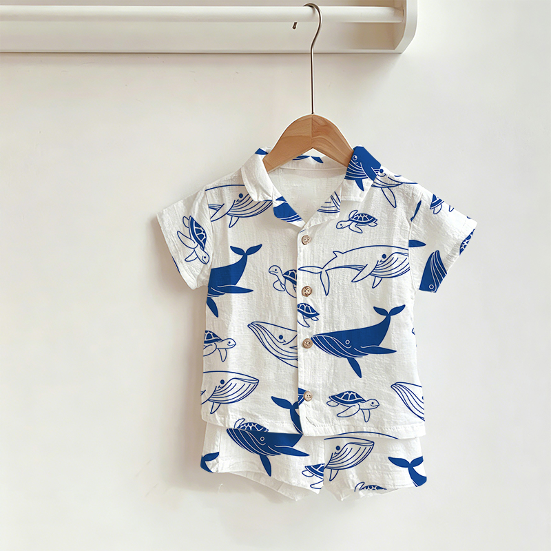 Baby Toddler Whale Turtle Shirt and Shorts 2-piece Set - White - 3-5T - image 1