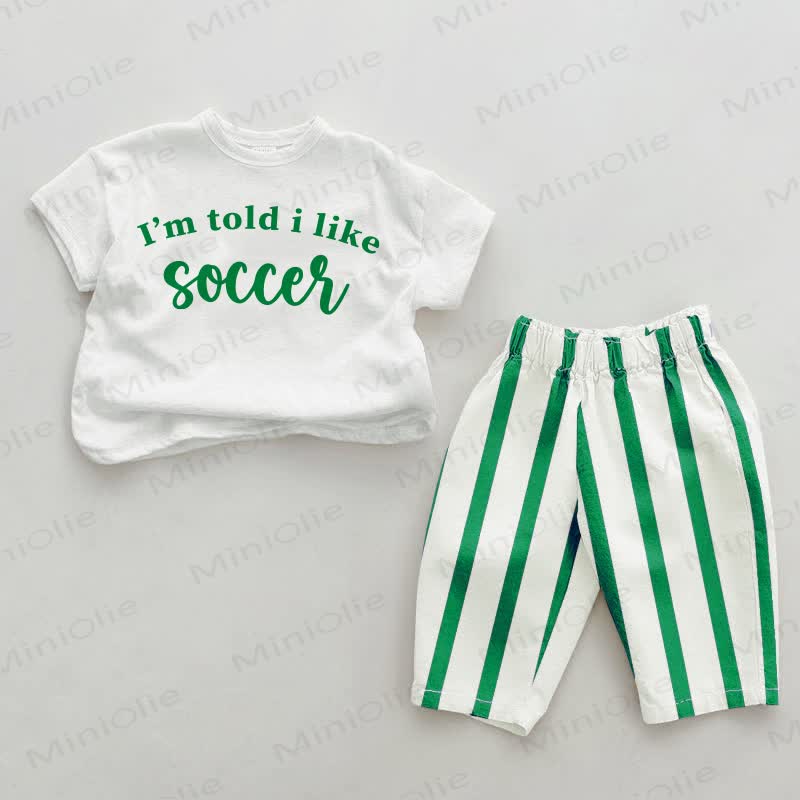 I TOLD I LIKE SOCCER Baby Green Vertical Striped 2-piece Set - White&Green - 2-3T - image 1