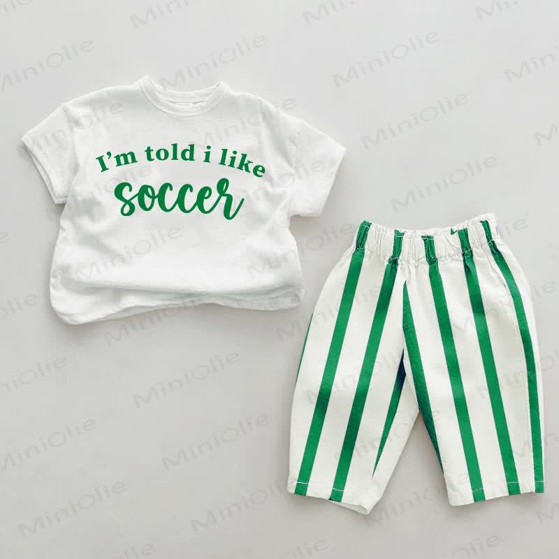 I TOLD I LIKE SOCCER Baby Green Vertical Striped 2-piece Set - White&Green - 2-3T - image 1
