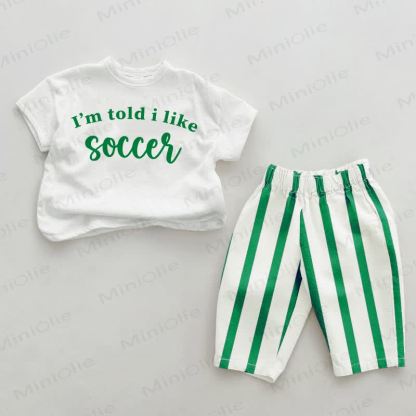 I TOLD I LIKE SOCCER Baby Green Vertical Striped 2-piece Set - White&Green - 2-3T - image 1