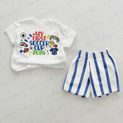 MY FIRST SOCCER CUP 2026 Baby Blue Vertical Striped 2-piece Shorts Set - White&Blue - 2-3T - image 1