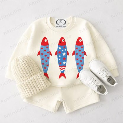 Baby Cream White Sardines Sweatshirt and Shorts 2-piece Set - Cream White - 3-4T - image 1