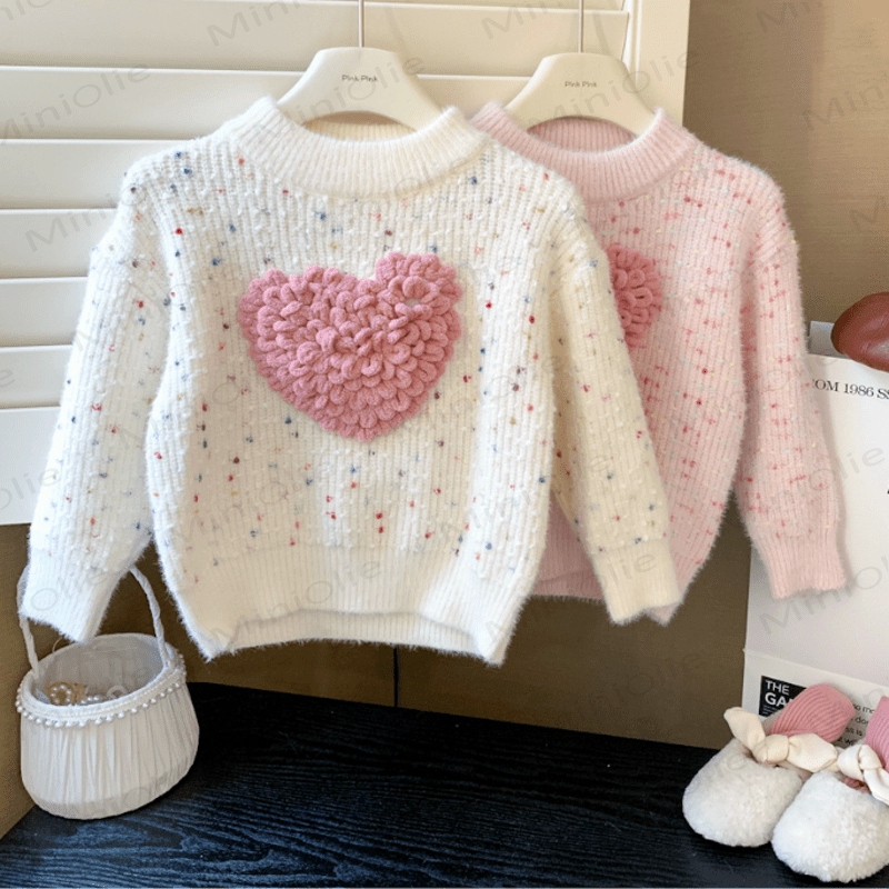 Kid Girl Pink Heart Knitted Pullover Sweater - image 6