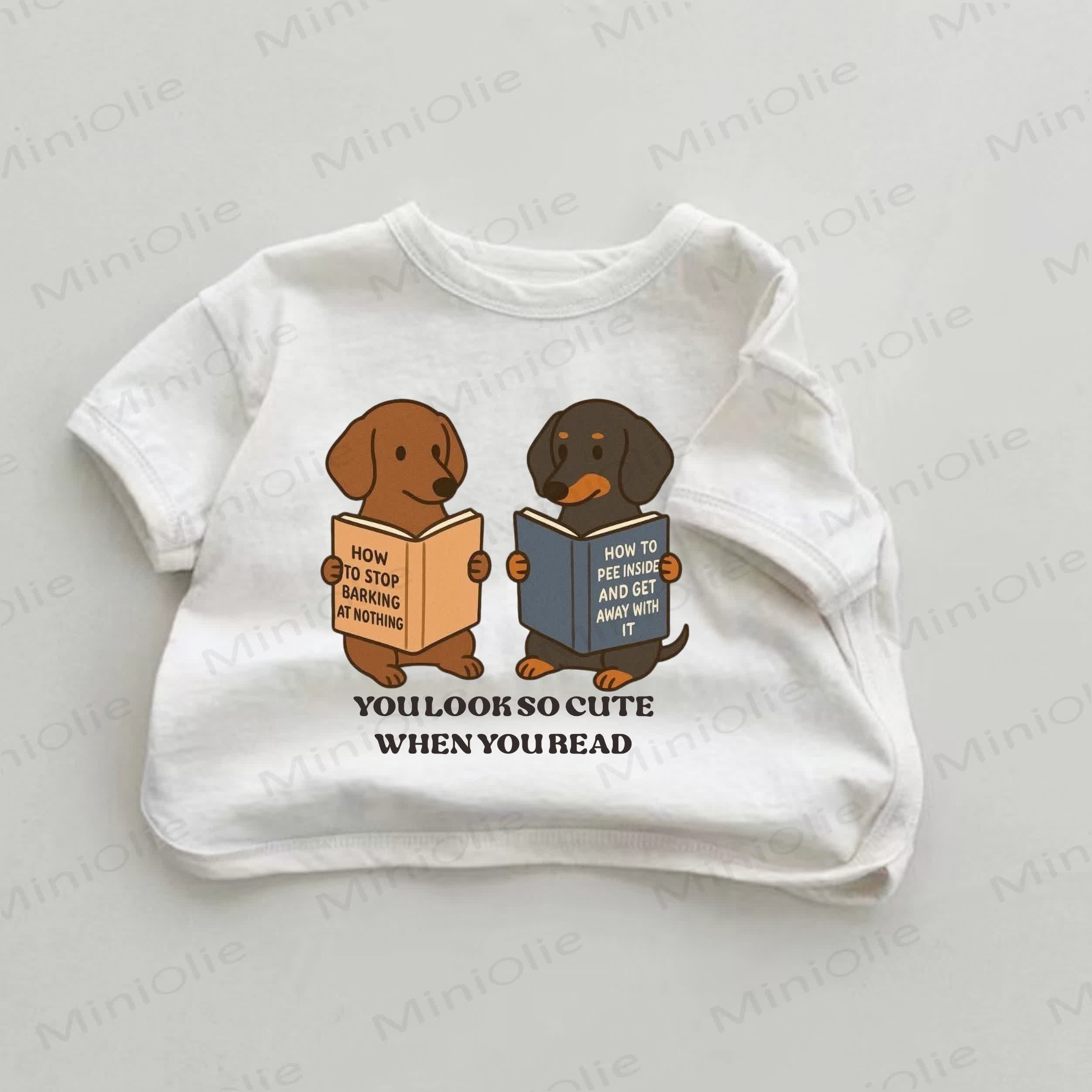 YOU LOOK CUTE WHEN YOU READ Baby White Dog Print T-shirt - White - 18-24M - image 1