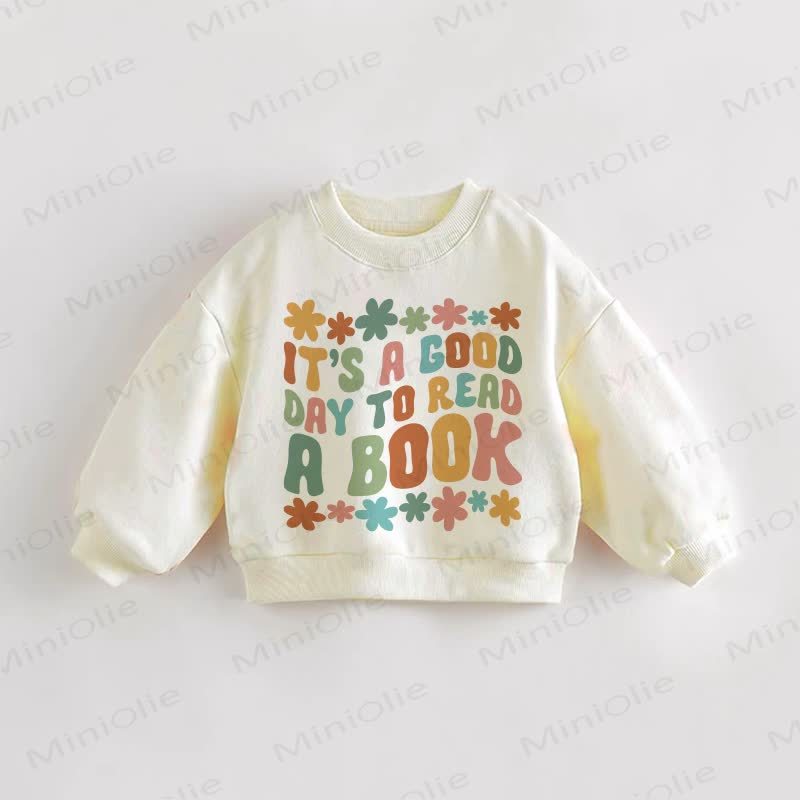 IT'S A GOOD DAY TO READ A BOOK Baby Toddler Floral Cream Sweatshirt - Cream - 3-5T - image 1