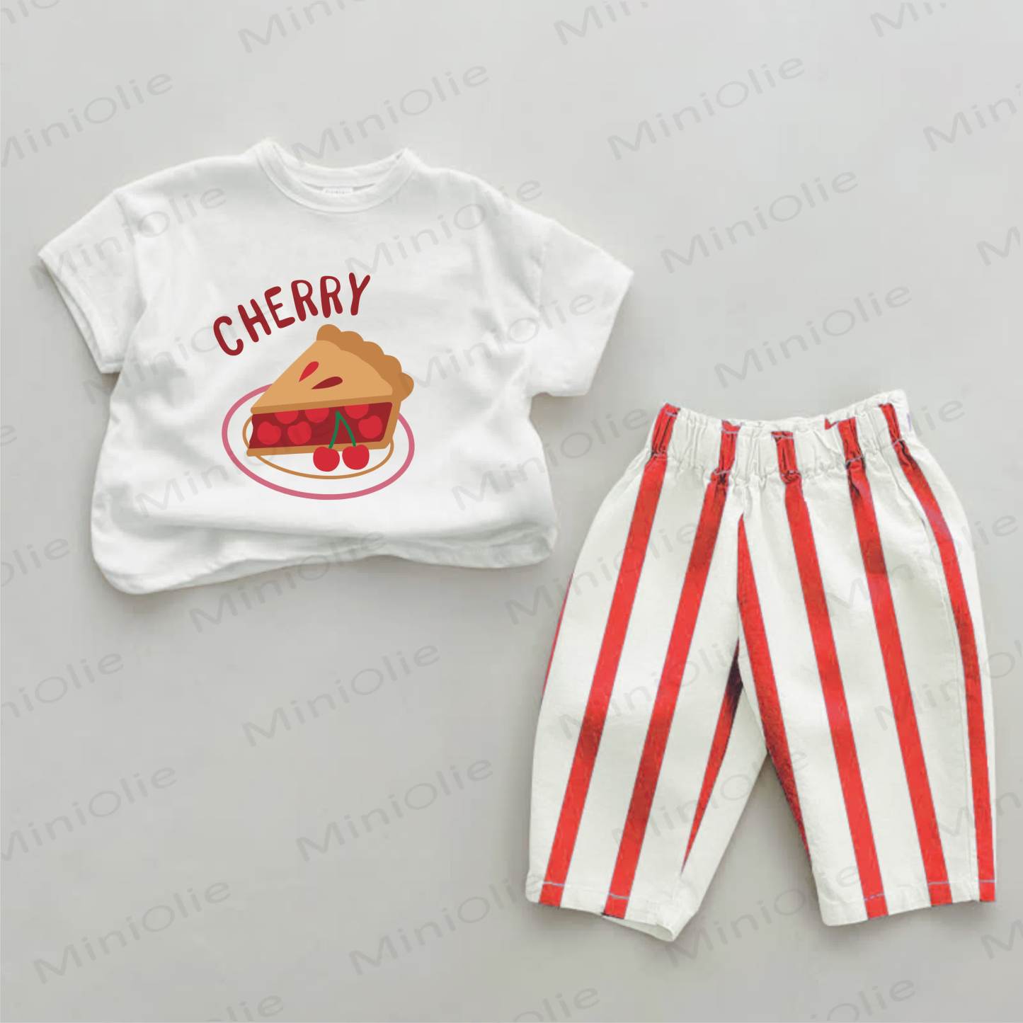 CHERRY Baby Cherry Print Red Striped 2-piece Set - White&Red - 2-3T - image 1