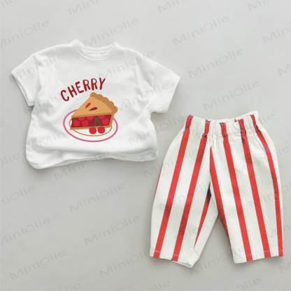CHERRY Baby Cherry Print Red Striped 2-piece Set - White&Red - 2-3T - image 1