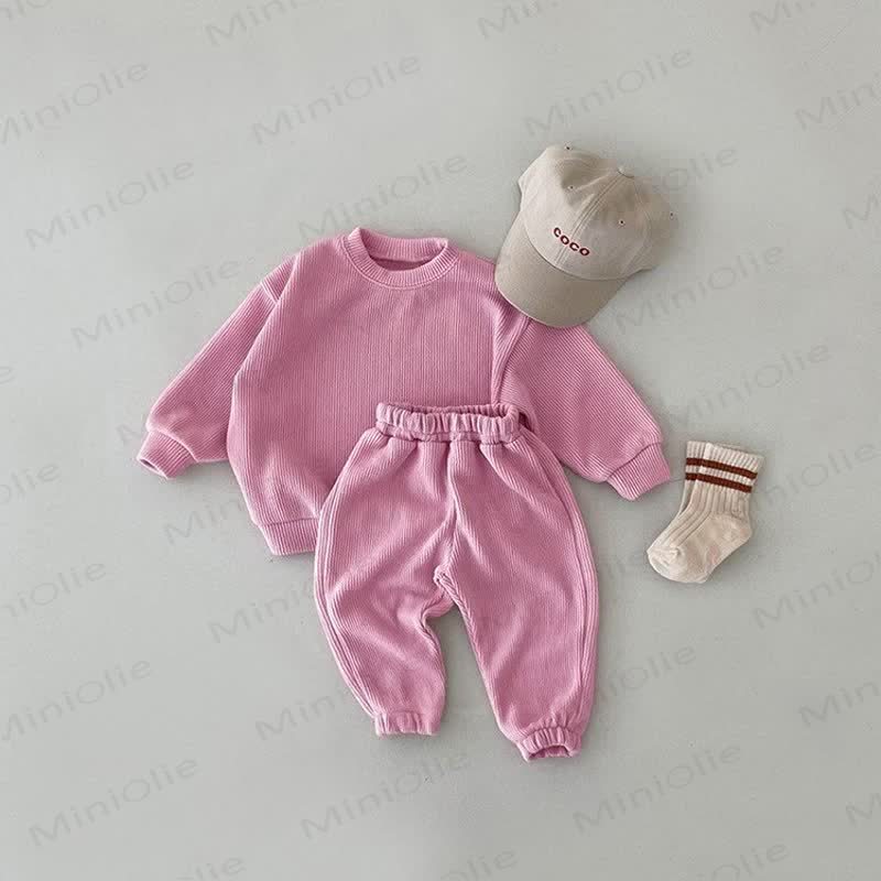 Baby Toddler Solid Color Casual 2 Pieces Set - Pink - 5-7T - image 5