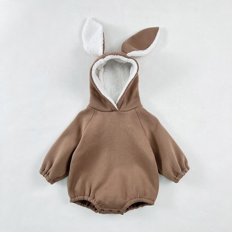 Baby Fleece Lined Solid Color Hooded Bodysuit - Brown - 18-24M - image 6