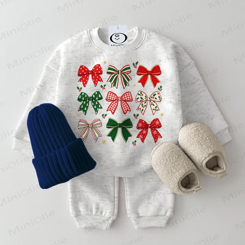 Baby Bow Print Sweatshirt 2-piece Set - Light Grey - 2-3T - image 4