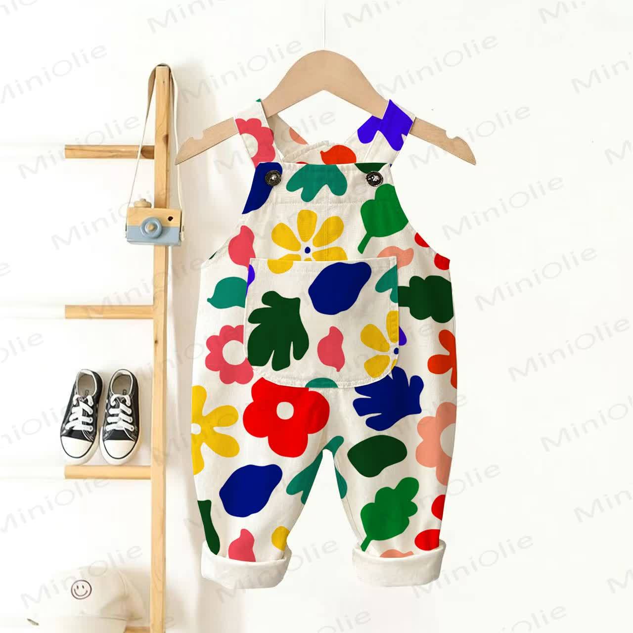 Baby Toddler Multicolor Flower Print Overalls - Beige - 3-5T - image 1