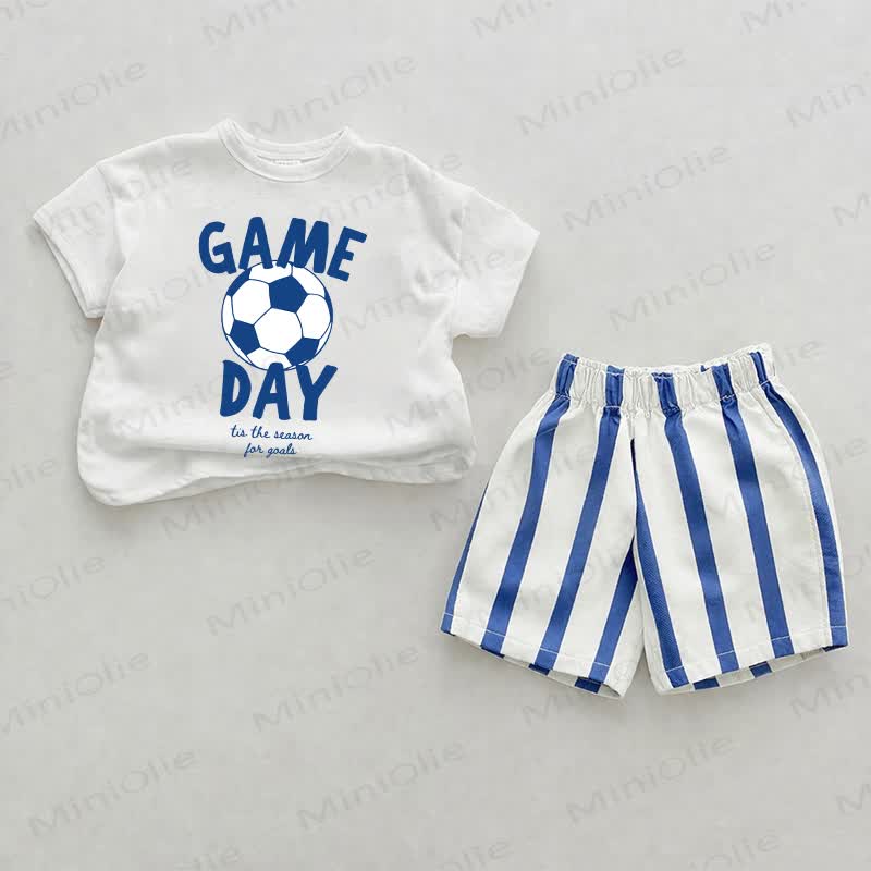 GAME DAY Baby Football Print Blue Vertical Striped 2-piece Set - White&Blue - 2-3T - image 1