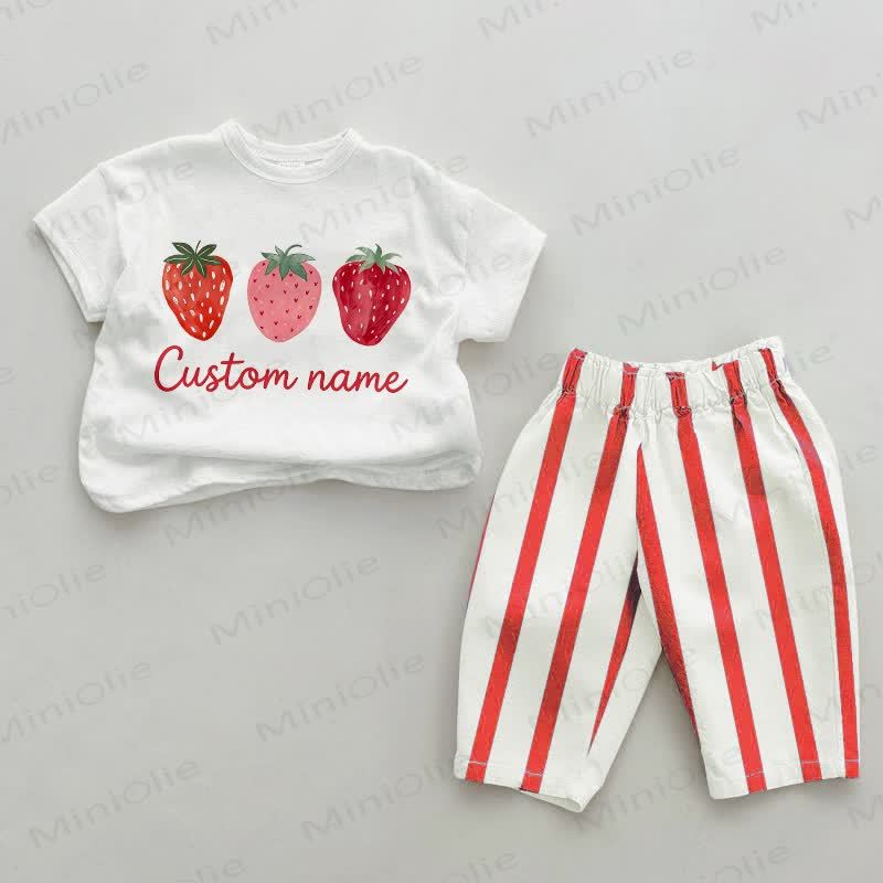 CUSTOM NAME Baby Red Vertical Striped 2-piece Set - White&Red - 2-3T - image 1