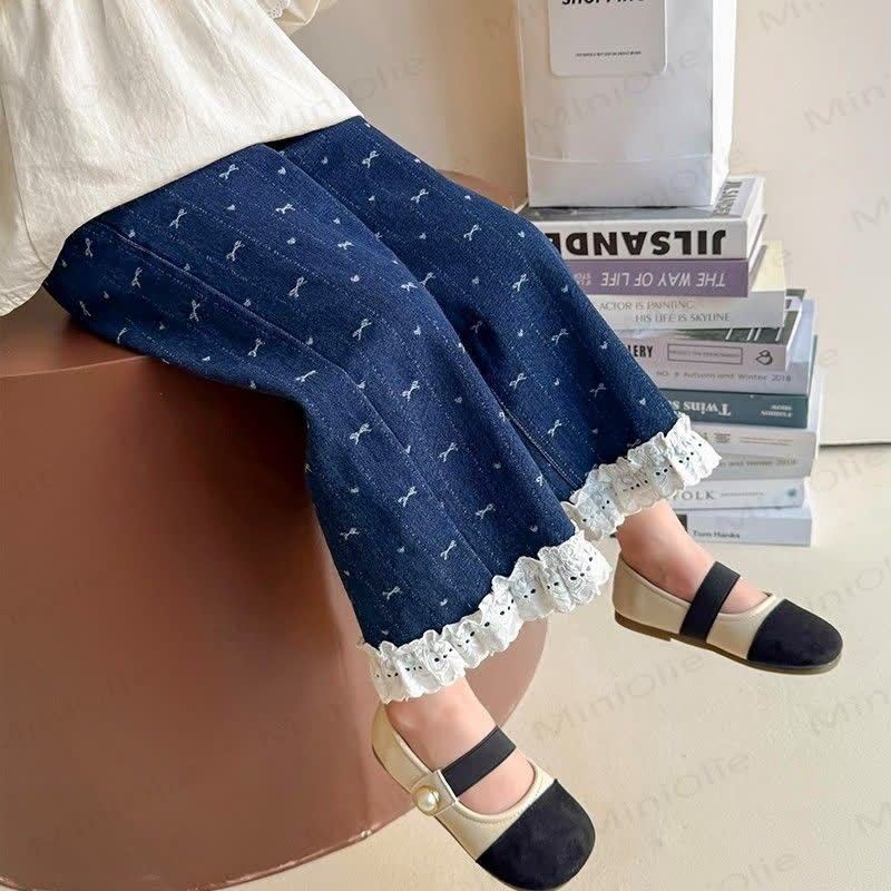 Baby Toddler Girl Bow Lace Printed Denim Pants - image 4