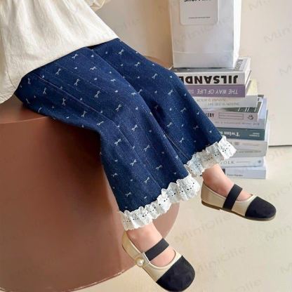 Baby Toddler Girl Bow Lace Printed Denim Pants - image 4