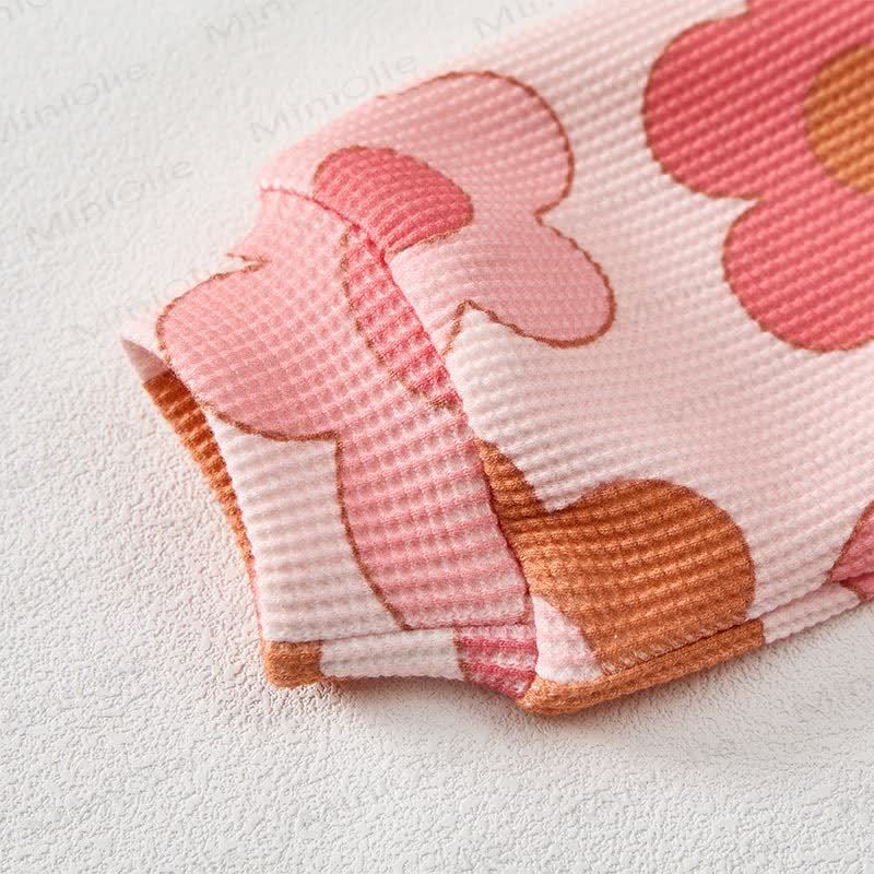 Baby Pink Flower Waffle Sweartshit and Pants 2-piece Set - image 5