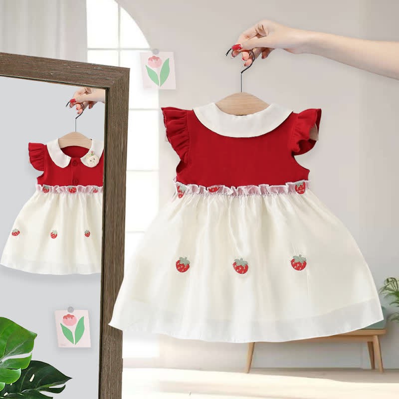Baby Bunny Embroidered Strawberry Red Dress - image 2