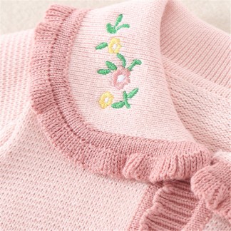 Baby Pink Floral Lace Collar Romper with Hat