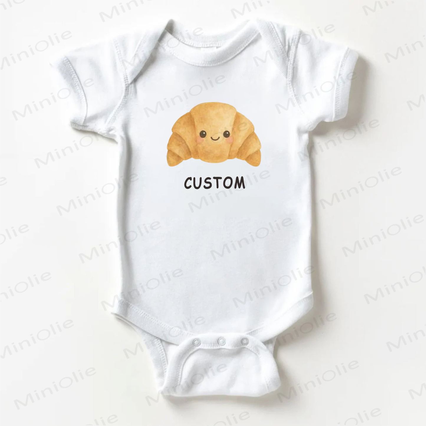 Name Customization Baby Croissant Print White Bodysuit - image 1