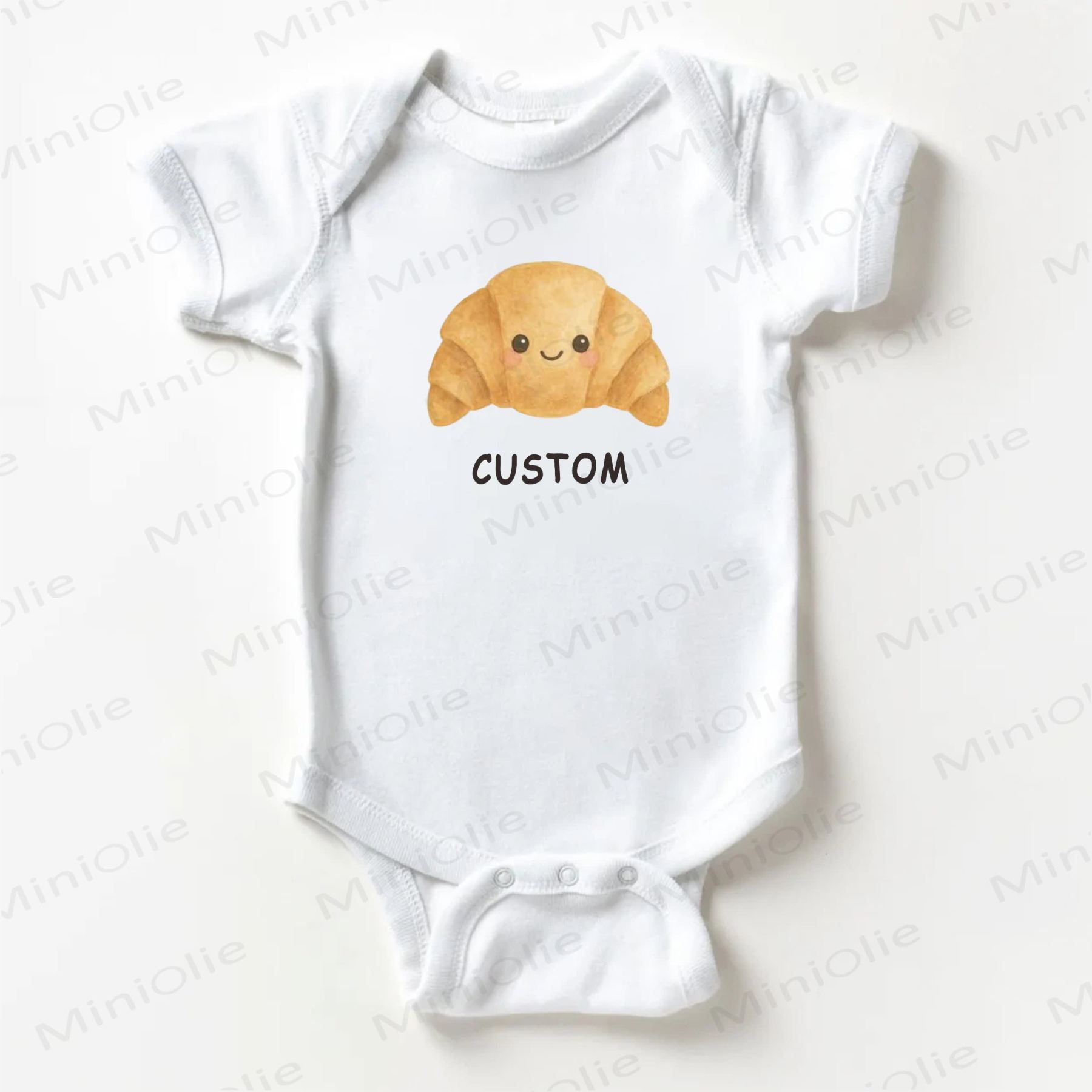 Name Customization Baby Croissant Print White Bodysuit - image 1