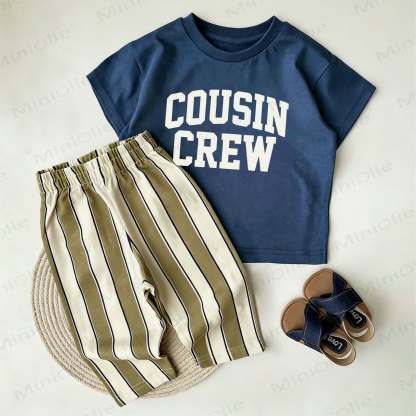 COUSIN CREW Baby Navy T-shirt and Striped Shorts 2-Piece Set - Navy - 2-3T - image 1